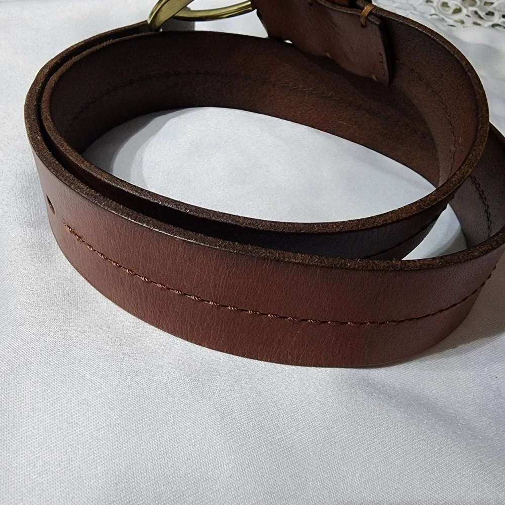 Lauren Ralph Lauren Brown Leather Belt Brass Buckle Cognac RL Logo Mens 34